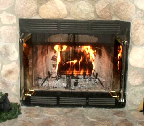 A Crackling fire in the Wood burning Fireplace